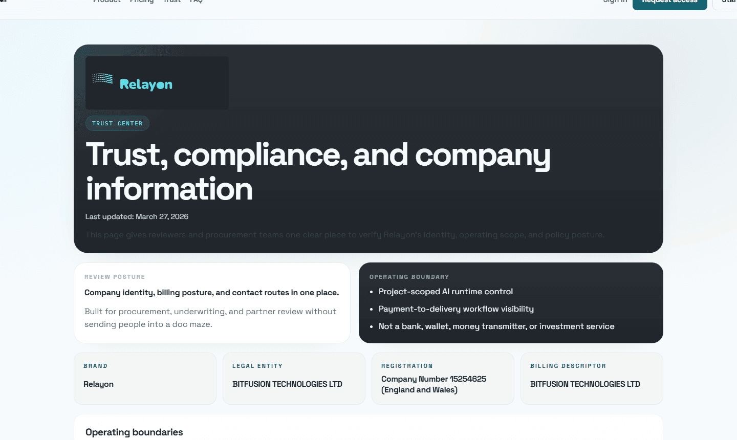 Relayon trust and compliance interface preview